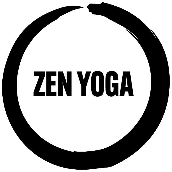 Black paint brush circle with Zen Yoga logo inside